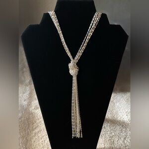 Silver Gold Toned Knotted Tassel Necklace